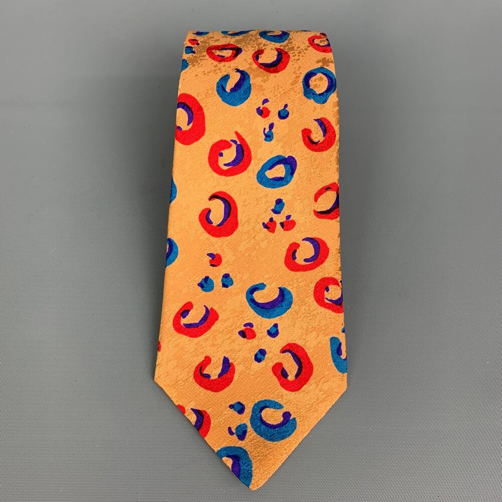 UNGARO Gold & Red Animal Print Silk Tie